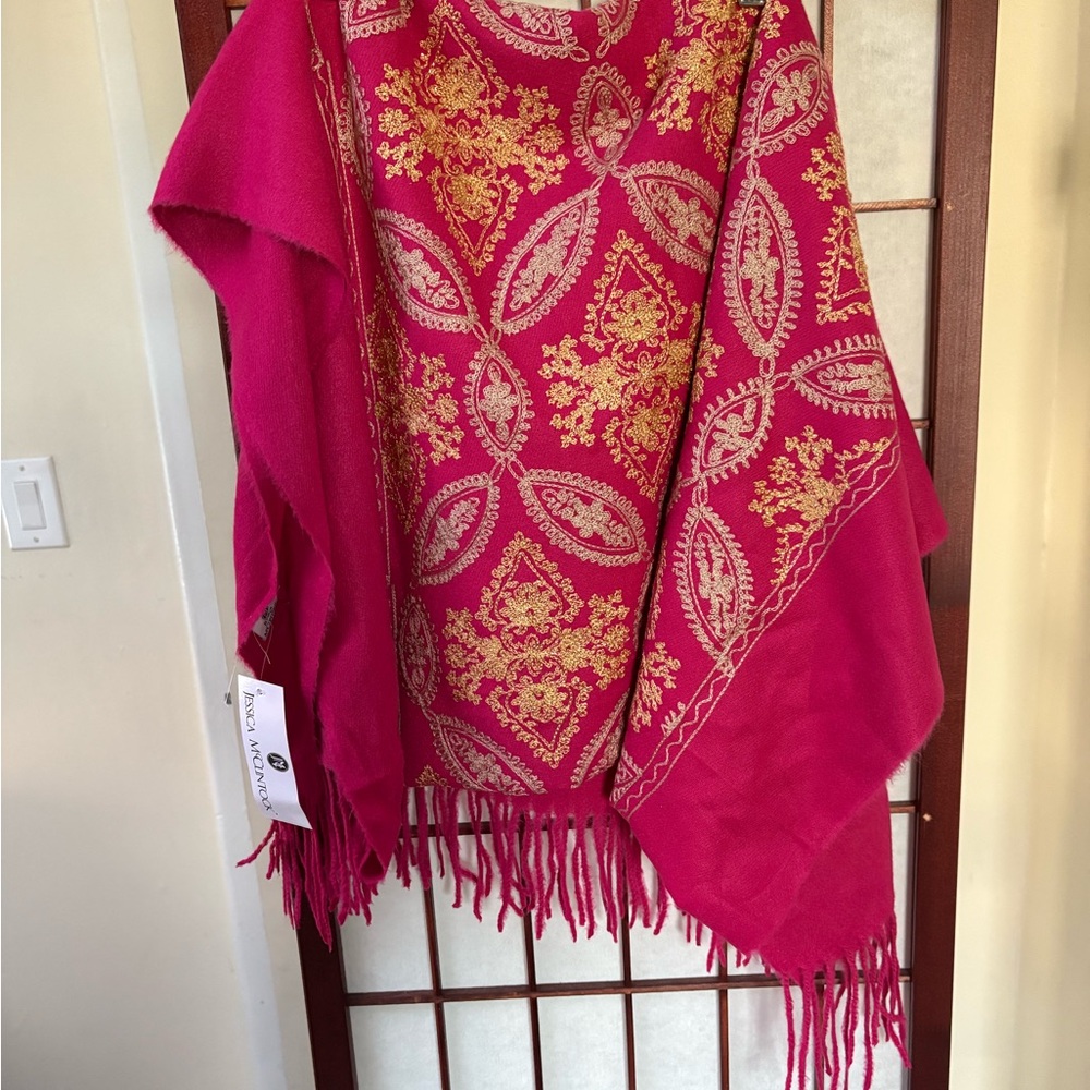 Jessica McClintock Pink and Gold Patterned Shawl